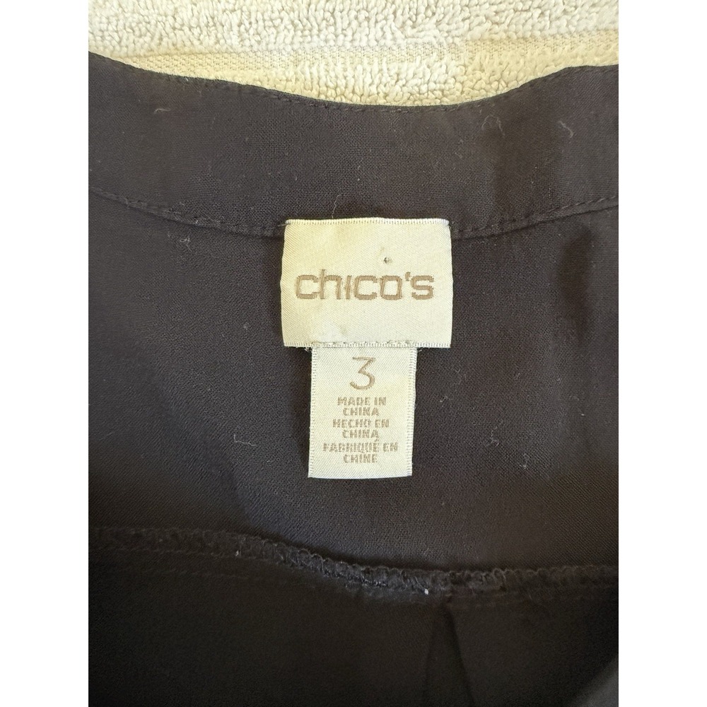 Chico's Black Blouse Size 3 XL V-Neck Lace Up Sleeve Boho Casual Top - Picture 13 of 14